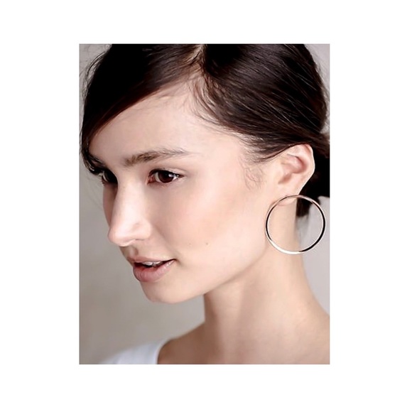 Silver Hollow Circle Stud Earrings - Picture 7 of 8